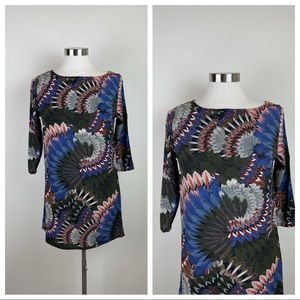 Tyche Green Blue Feather Geometric Dress Women Small Made In USA